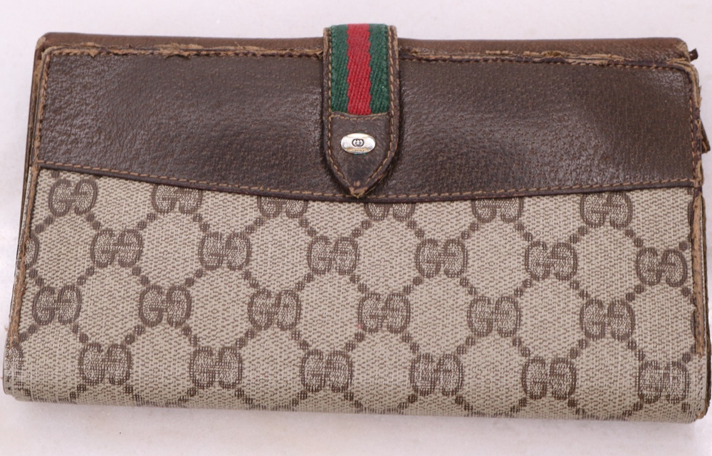 Vintage GUCCI Sherry Line GG Plus Continental Long Wallet Web Stripe Italy